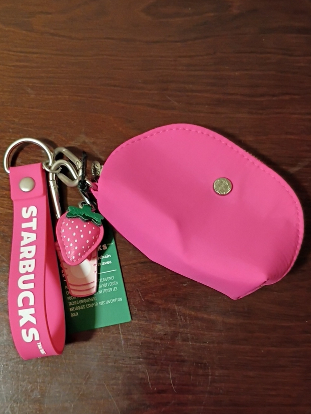 Starbucks Hot Pink Strawberry Key & Card Pouch with Wrist Strap 💖🍓🍉